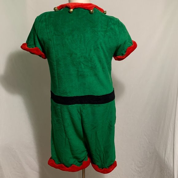Ugly Christmas Romper Elf Jingle Bell Collar Pockets Green Red Mens Womens XL - Picture 3 of 4